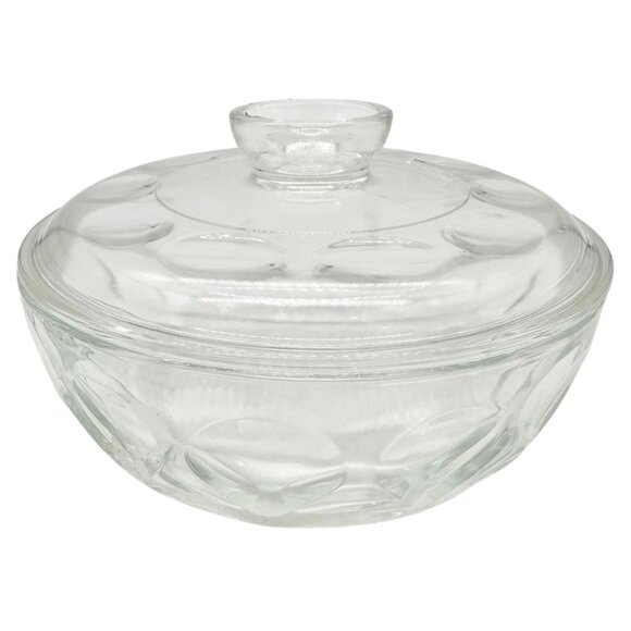 Vintage Clear Glass Bowl with Lid Embossed Floral Design Decorative Tableware - Picture 1 of 9